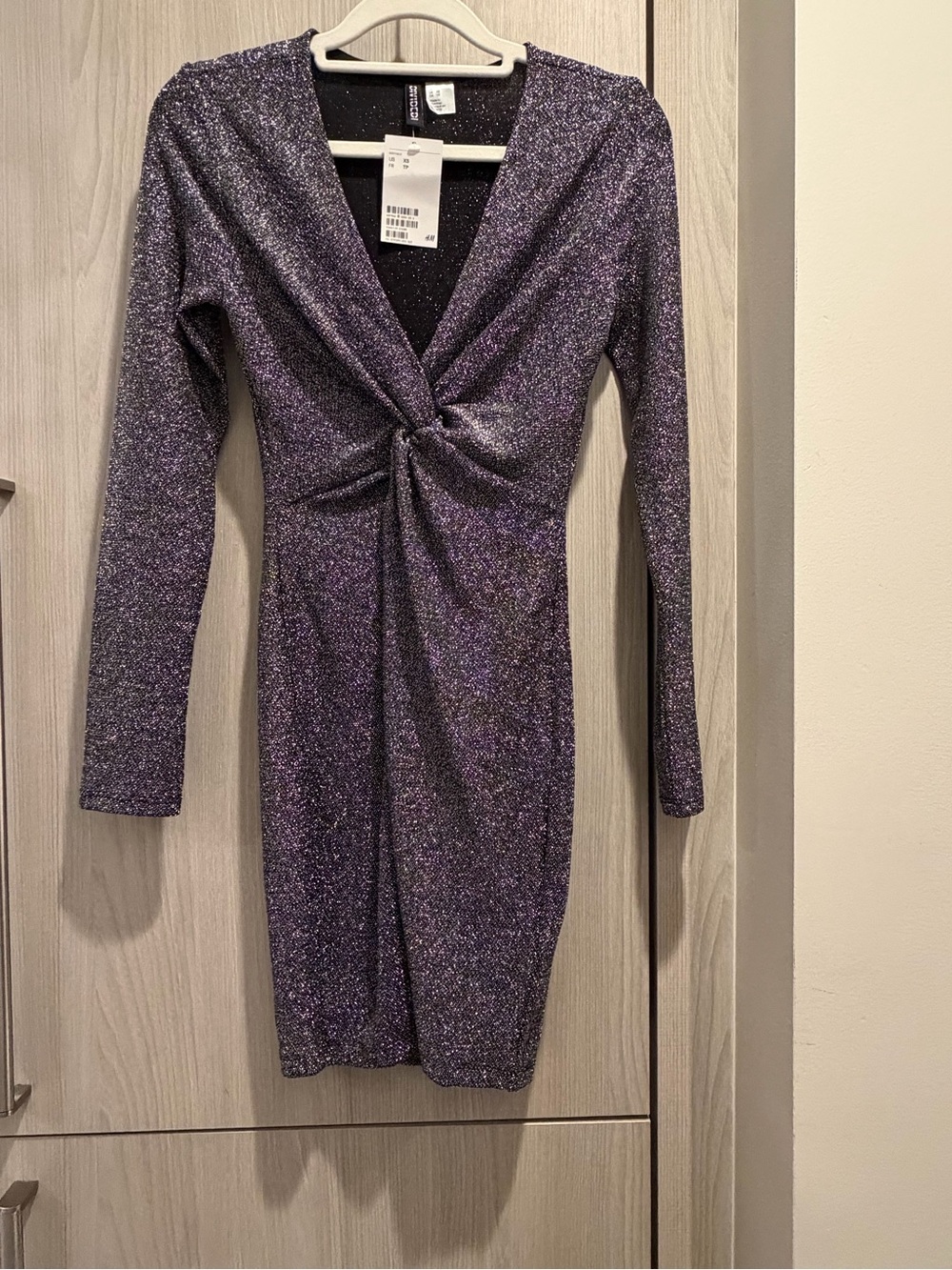 New with Tag H&M Glitter Sparkling Twist-Front Long-Sleeve Party Dress Size XS